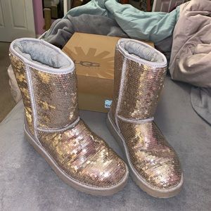Ugg Short Silver Sequin Boots